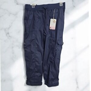 Palm Rio Navy Blue Crop‎ Tie Front Pants Size S NWT